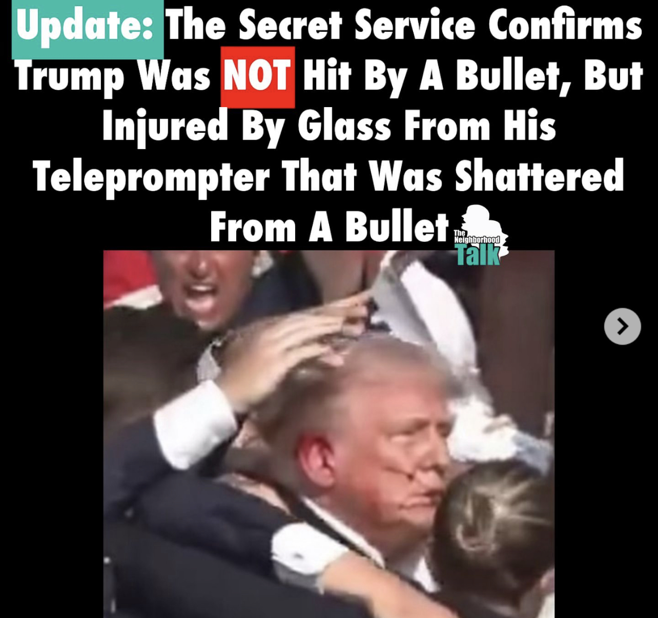 Trump Was Not Hit By A Bullet, But Injured By Glass From His Teleprompter That Was Shattered By A Bullet