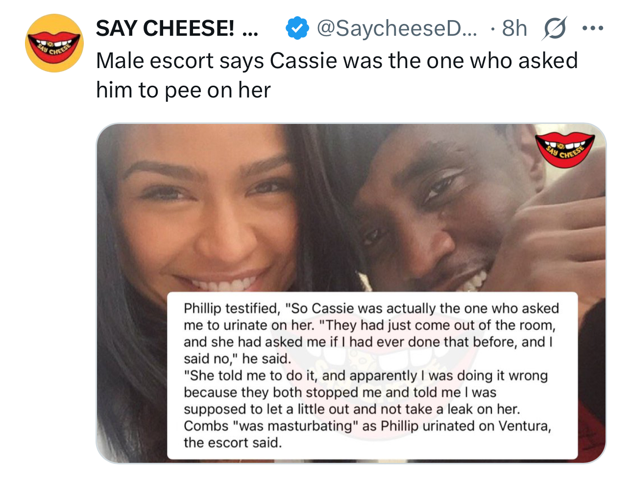 Male Escort Who Peed In Cassie’s Mouth While Diddy Masturbated Says She Asked For It