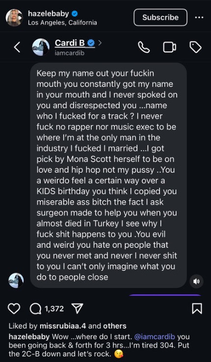 Cardi B Slams Hazel E In Leaked DMs After Claiming She Used Sex To Boost Her Music Career
